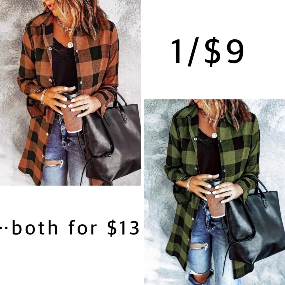 Green Plaid Women's Top/Orange Plaid Women’s Top, Size Medium 2/$13 (1/$9)